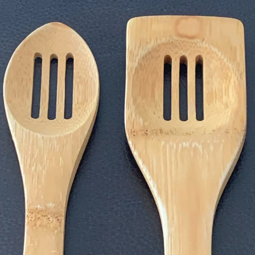 VTG Pampered Chef Slotted Wooden Utensils Bamboo Cooking Spoon Spatula Farmhouse